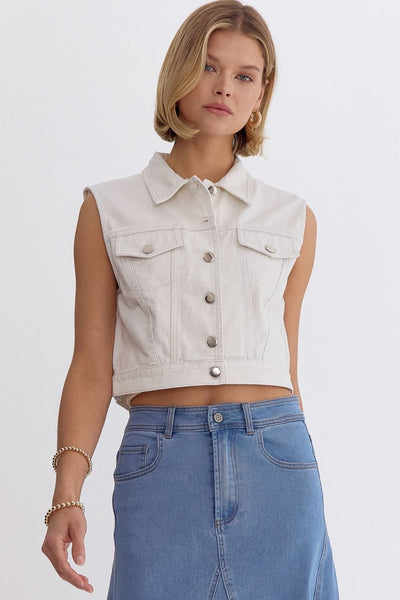Cropped Button Up Vest