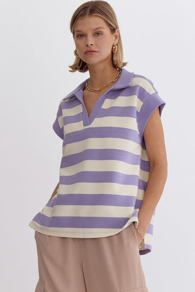 Lavender Striped Collared Shirt