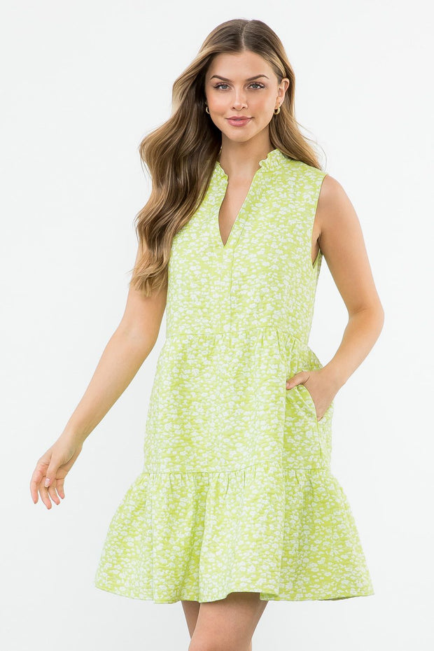 Lime Floral Textured Dress