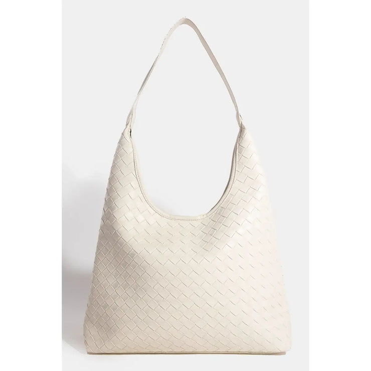 Ivory Woven Faux Leather Bag