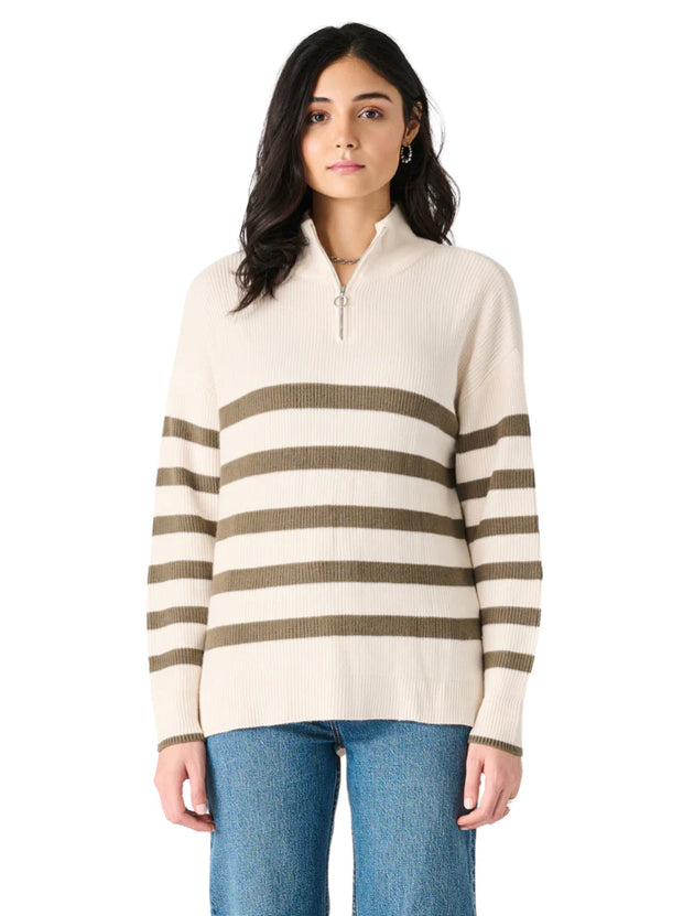 Ivory Half Zip Striped Sweater