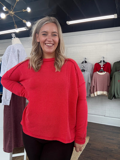 Ruby Ribbed Boat Neck Top
