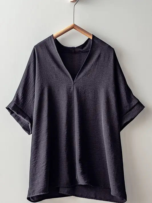 Black Flowy V-Neck Blouse - Large