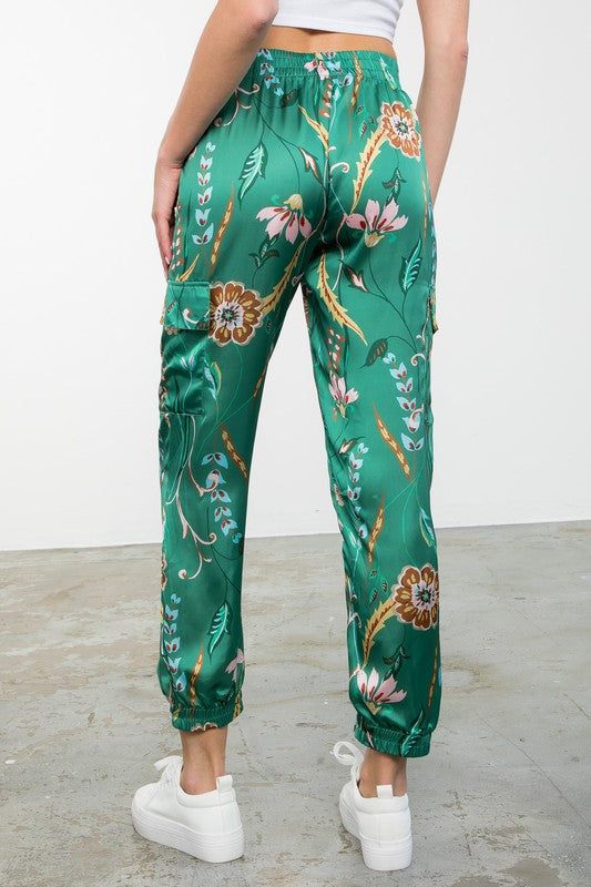 Green Floral Jogger Pants - medium
