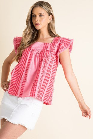 Pink Square Neck Patterned Top