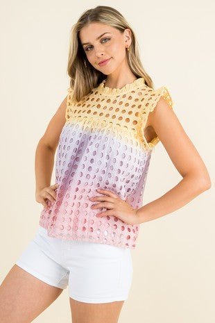 Ombre Eyelet Top