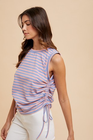 Peach Blue Striped Tank - Medium