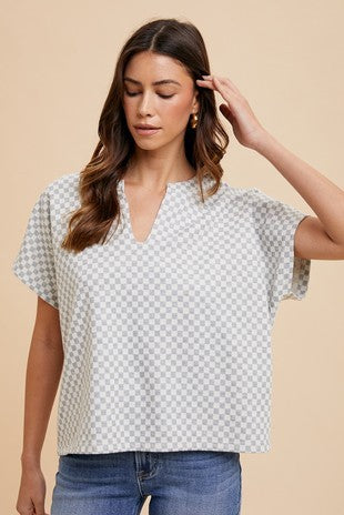 Checkered Dolman Sleeve Top