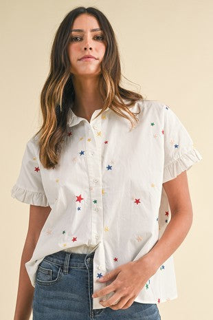 Star Embroidered Collared Shirt