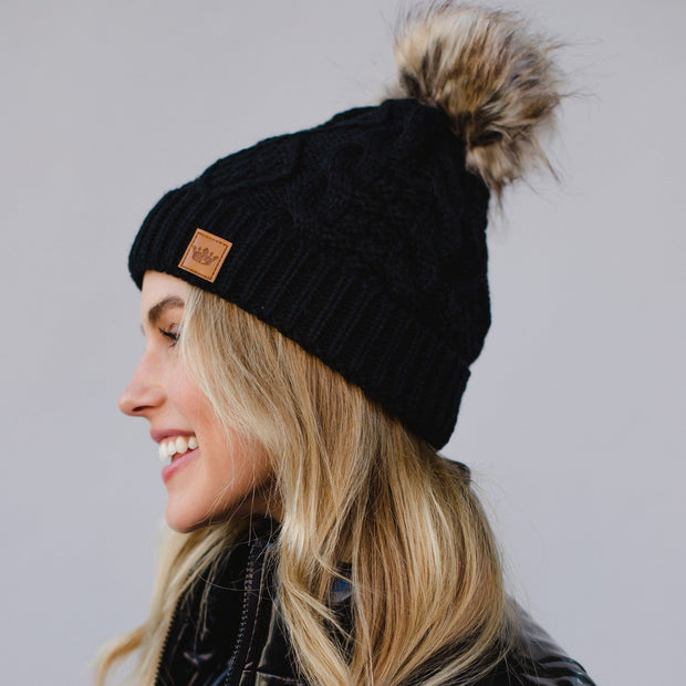 Black Cable Knit Hat