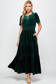 Forest Velvet Tiered Dress