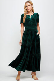 Forest Velvet Tiered Dress