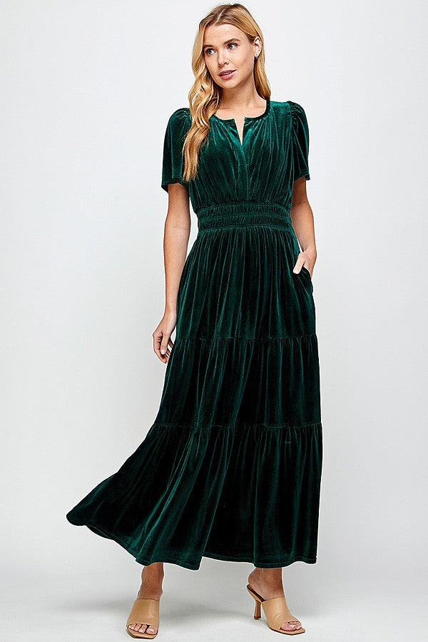 Forest Velvet Tiered Dress