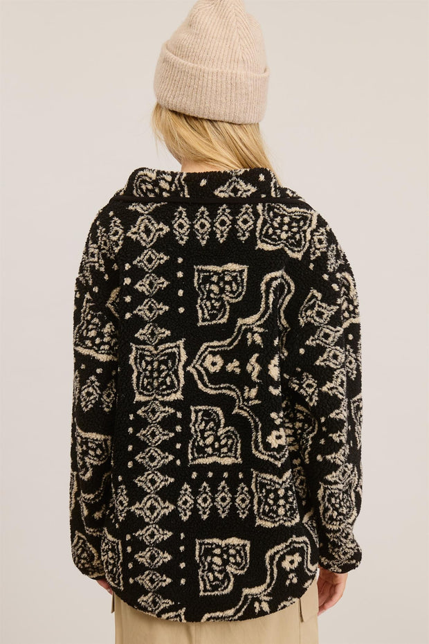 Black Paisley Sherpa Pullover