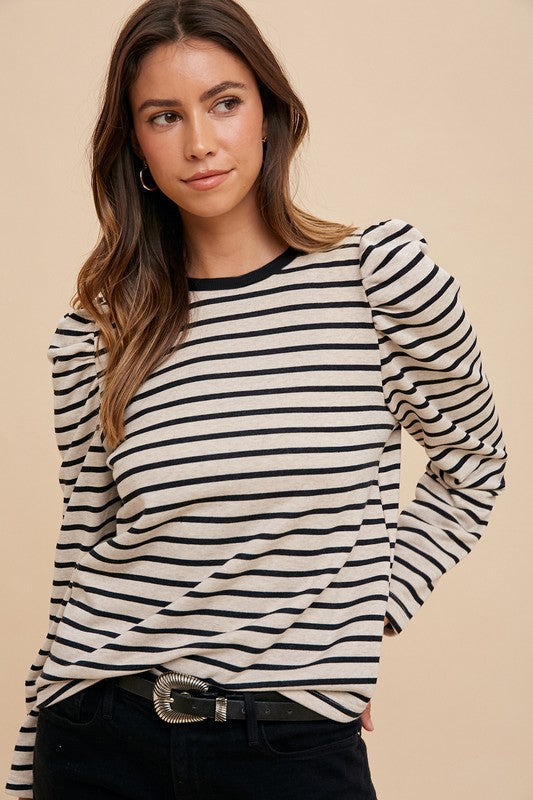 Black and Cream Striped Long Sleeve Top