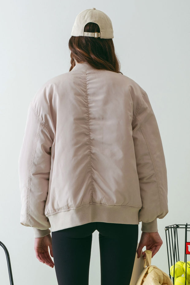 Cream Zip Up Bomber Jacket