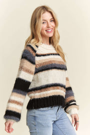 Neutral Fuzzy Striped Sweater - Small