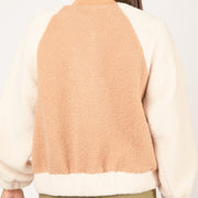 Cream color block fleece jacket