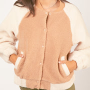 Cream color block fleece jacket