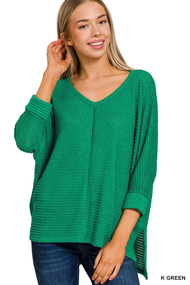 Green Hi-Low Jacquard Sweater