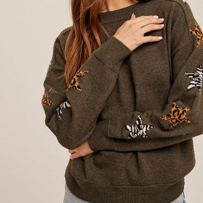 Animal Print Stars Sweater