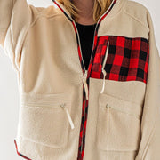 Cream Sherpa Jacket - Red