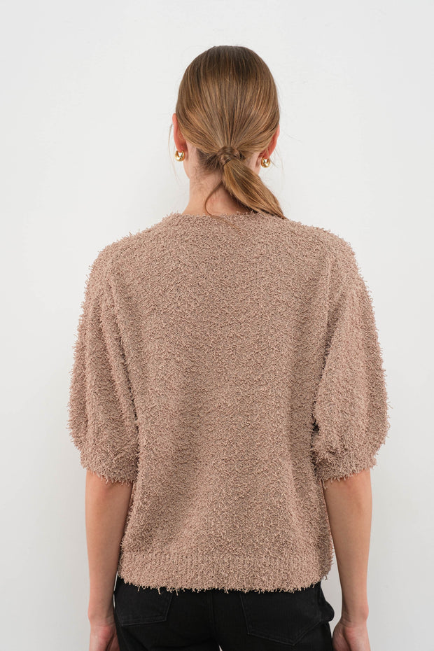 Mocha Fuzzy Puff Sleeve Sweater