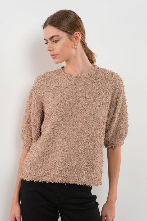 Mocha Fuzzy Puff Sleeve Sweater