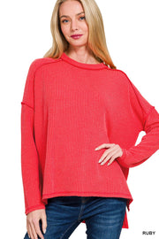 Ruby Ribbed Boat Neck Top