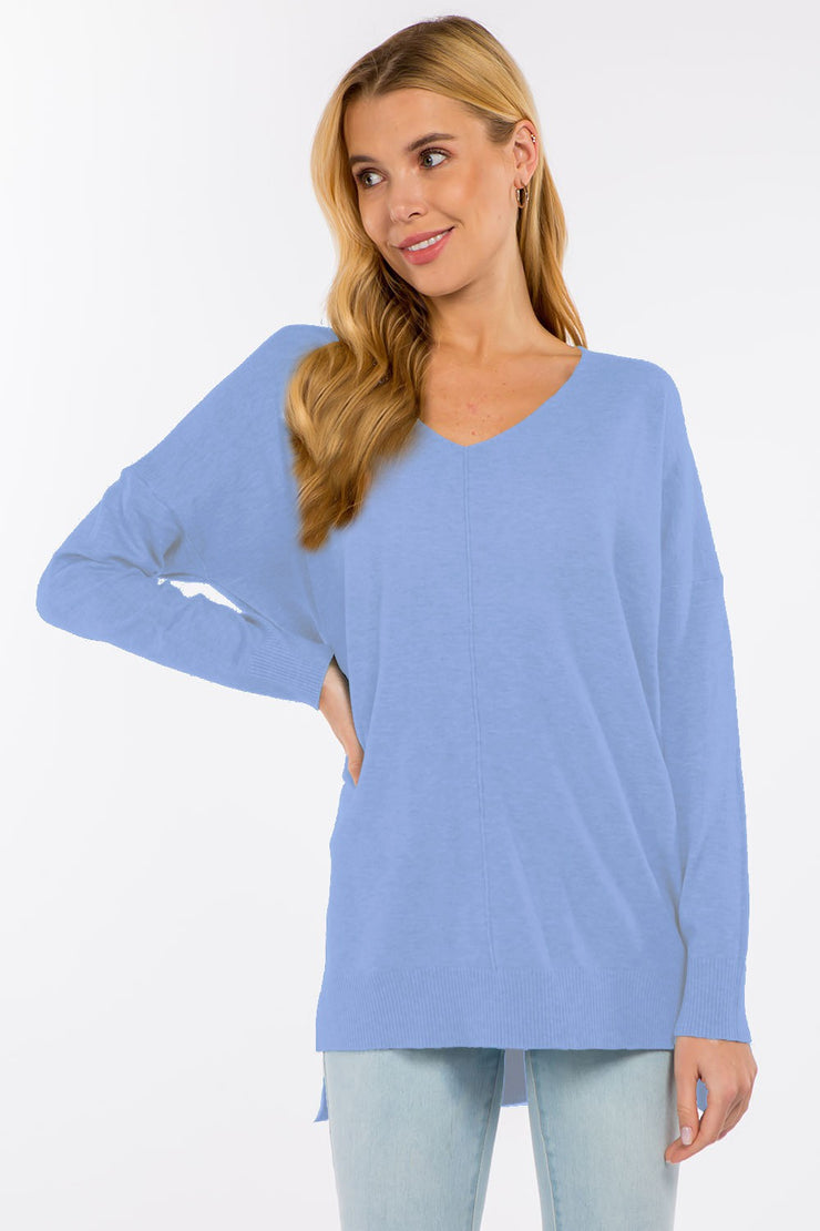 Heather Blue V-Neck Sweater