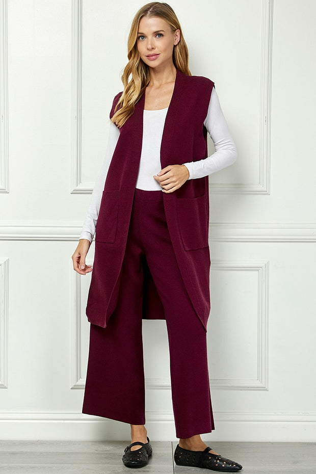 Burgundy Solid Long Vest