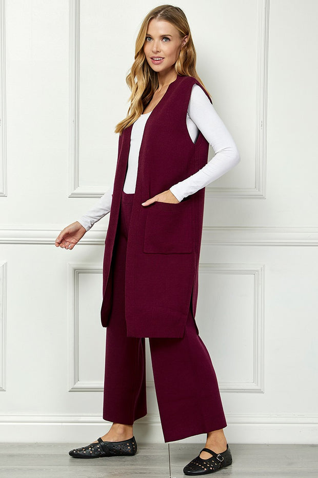 Burgundy Solid Long Vest