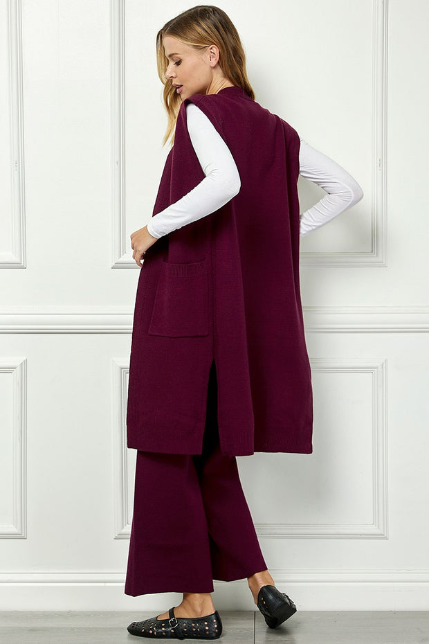 Burgundy Solid Long Vest