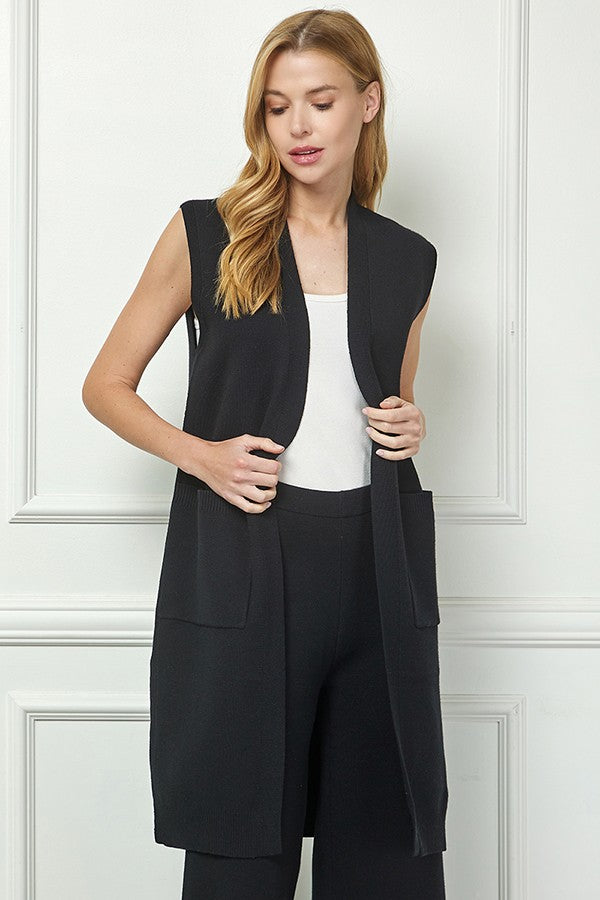 Black Solid Long Vest