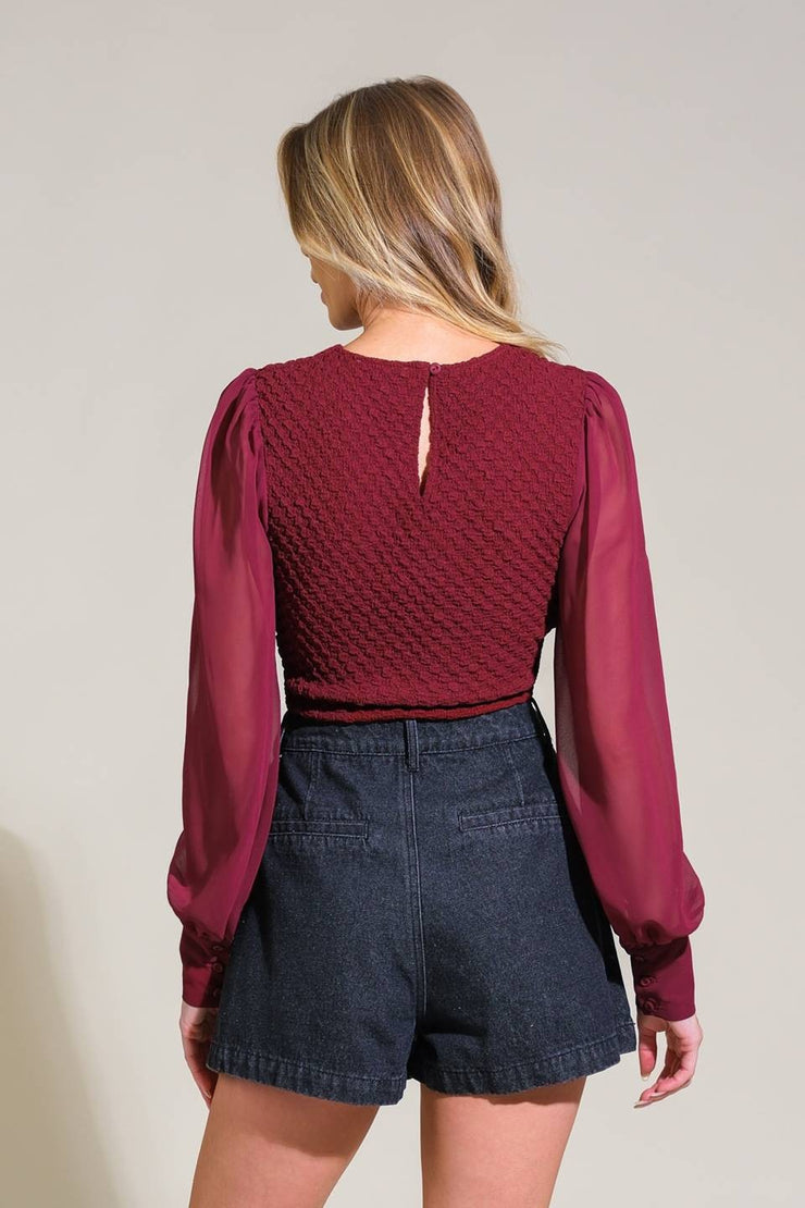 Burgundy Mesh Sleeve Top