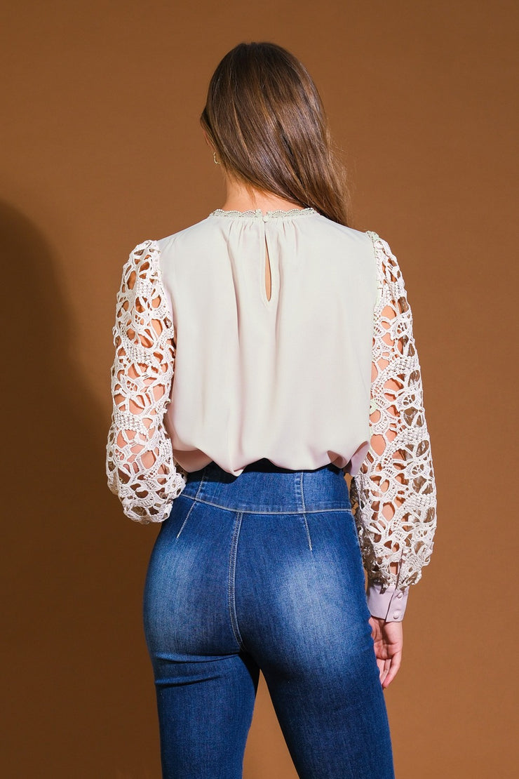 Beige Lace Sleeve Top