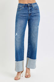Medium Wash High Rise Cuffed Jean
