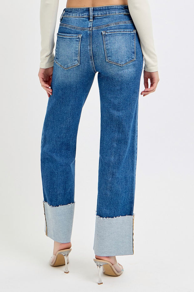 Medium Wash High Rise Cuffed Jean