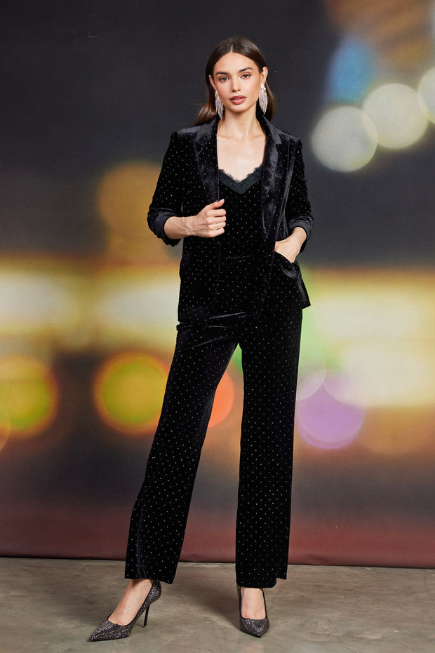 Black Rhinestone Velvet Blazer