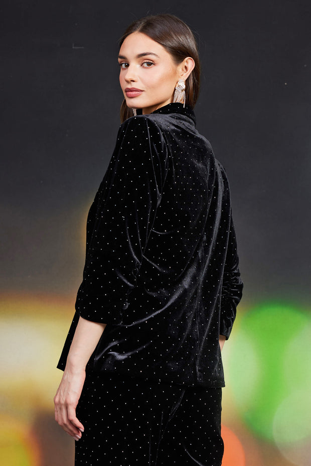 Black Rhinestone Velvet Blazer