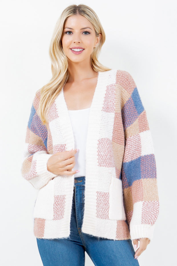 Blue and Peach Patchwork Cardigan