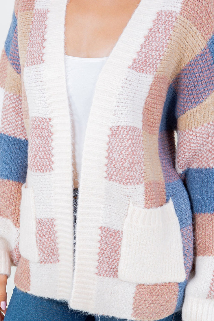 Blue and Peach Patchwork Cardigan