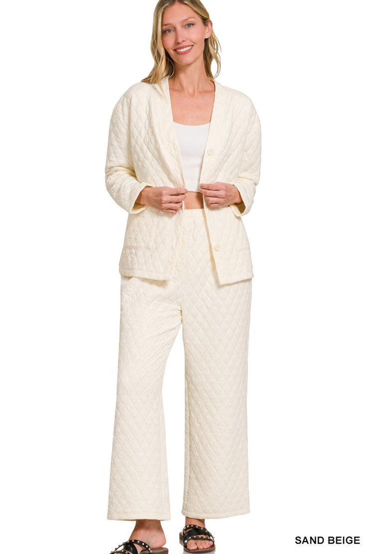 Beige Quilted Jacket and Pants Set-XL