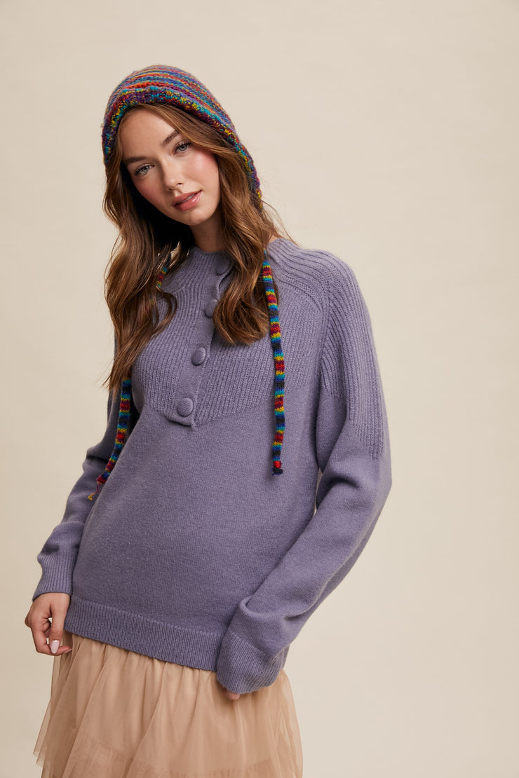 Lavender Big Button Sweater