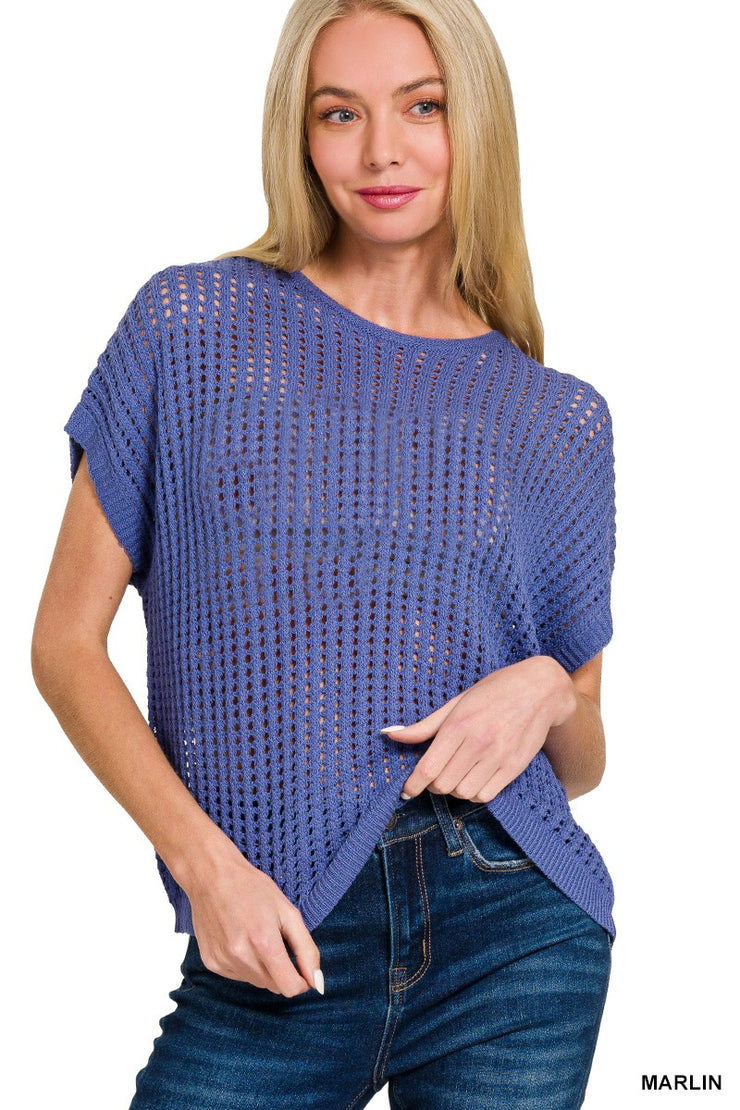 Navy Crochet Sweater Top