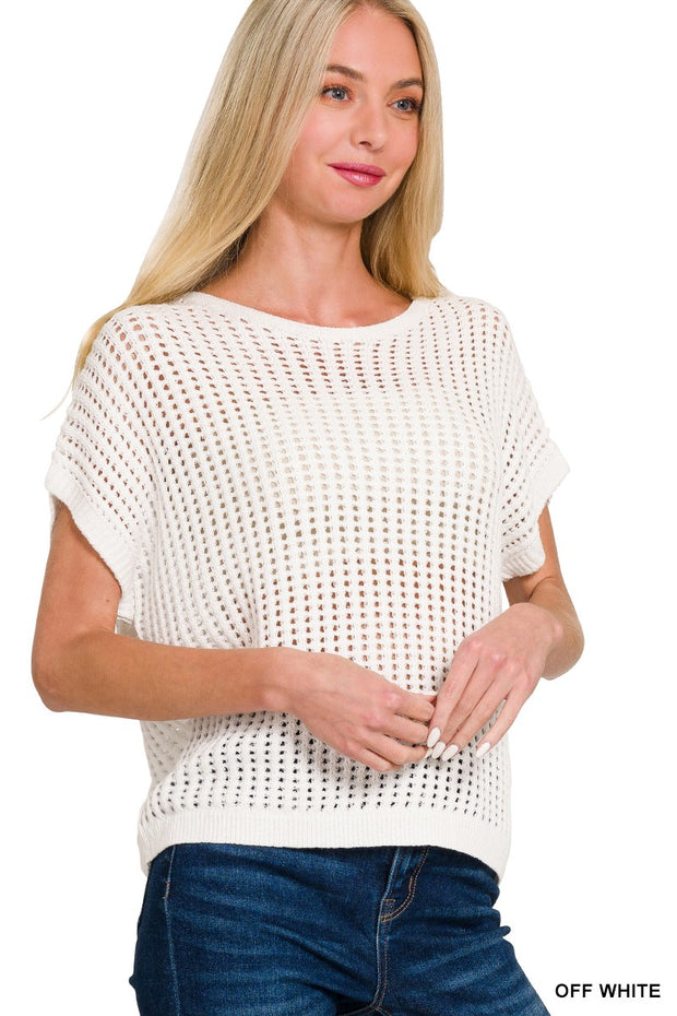 Off White Crochet Sweater Top