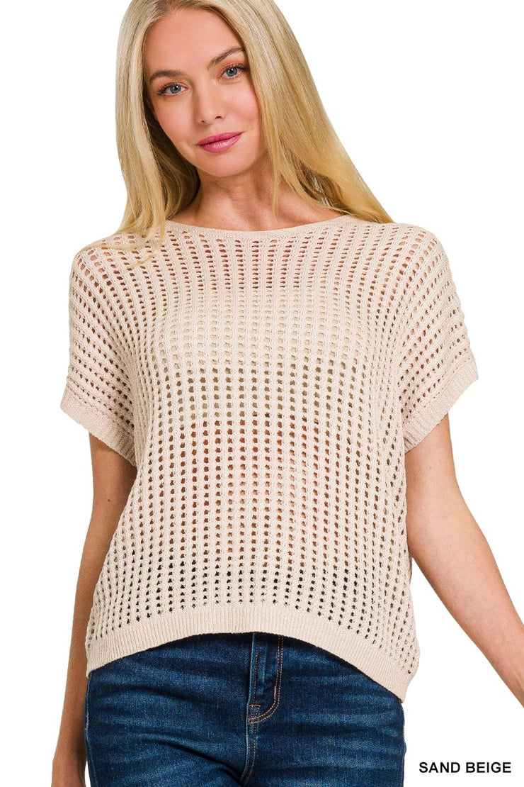 Beige Crochet Sweater Top