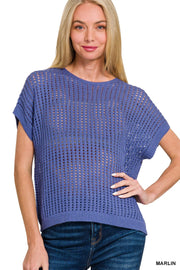 Navy Crochet Sweater Top - Medium