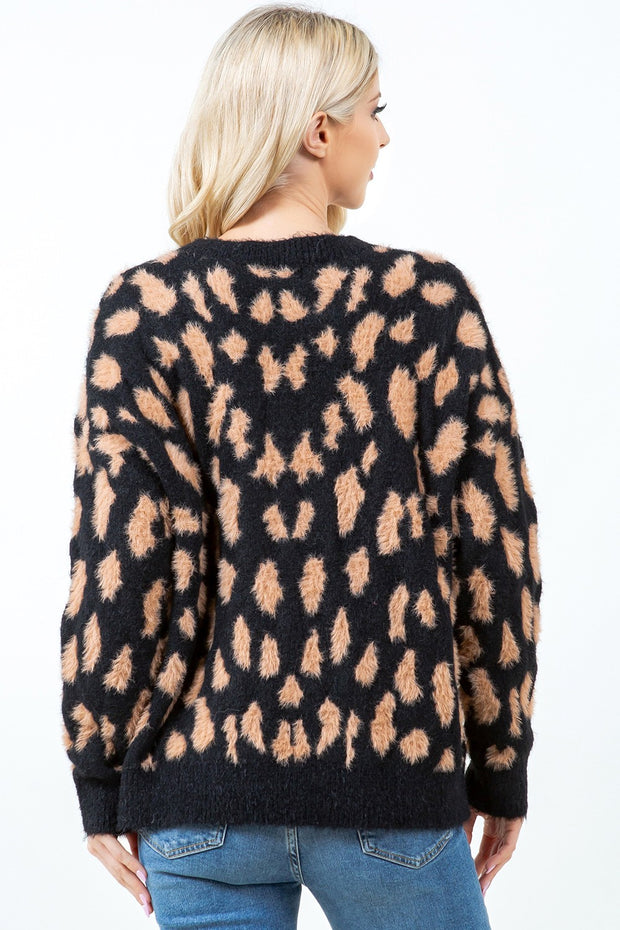 Fuzzy Animal Print Pullover