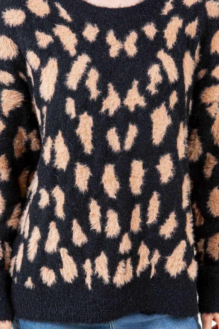 Fuzzy Animal Print Pullover